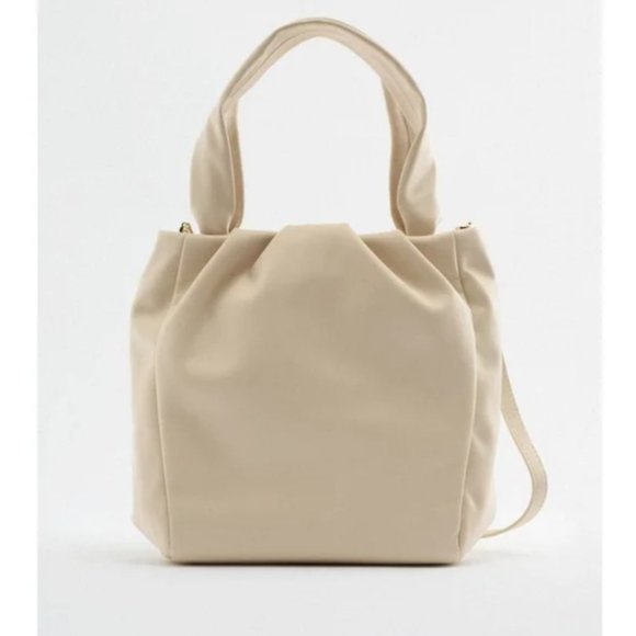 Zara Handbags - Zara Cream Soft City Bag Faux Leather Shoulder Crossbody